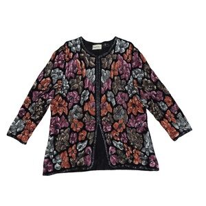 Vintage Frank Usher Beaded Silk Floral Patterned Cardigan